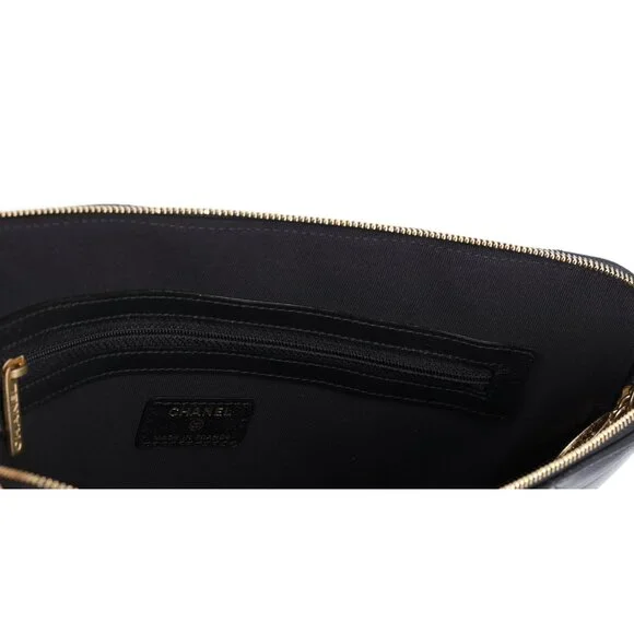 CHANEL Matelasse Clutch Bag Quilted Zip Pouch Black Caviar Leather Full Set - Picture 8 of 9